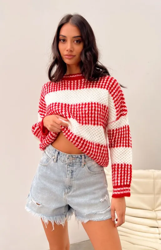 Elarah Red Knit Jumper sold by Beginning Boutique