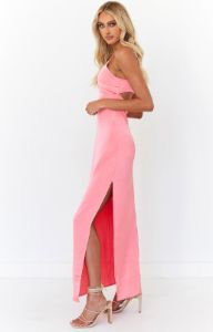 Indra Pink Satin Maxi Dress sold by Beginning Boutique