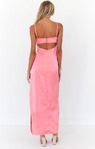 Indra Pink Satin Maxi Dress sold by Beginning Boutique