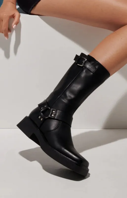Therapy Edge Black Biker Boots sold by Beginning Boutique