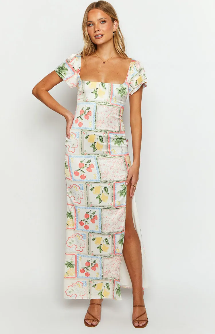 Nori White Satin Roma Print Maxi Dress sold by Beginning Boutique product image thumbnail 3