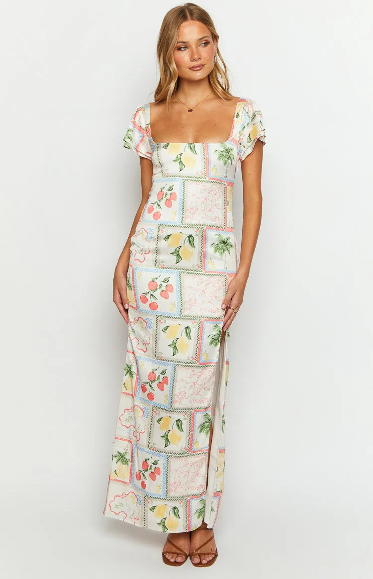 Nori White Satin Roma Print Maxi Dress sold by Beginning Boutique product image thumbnail 2