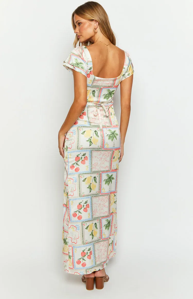 Nori White Satin Roma Print Maxi Dress sold by Beginning Boutique product image thumbnail 5