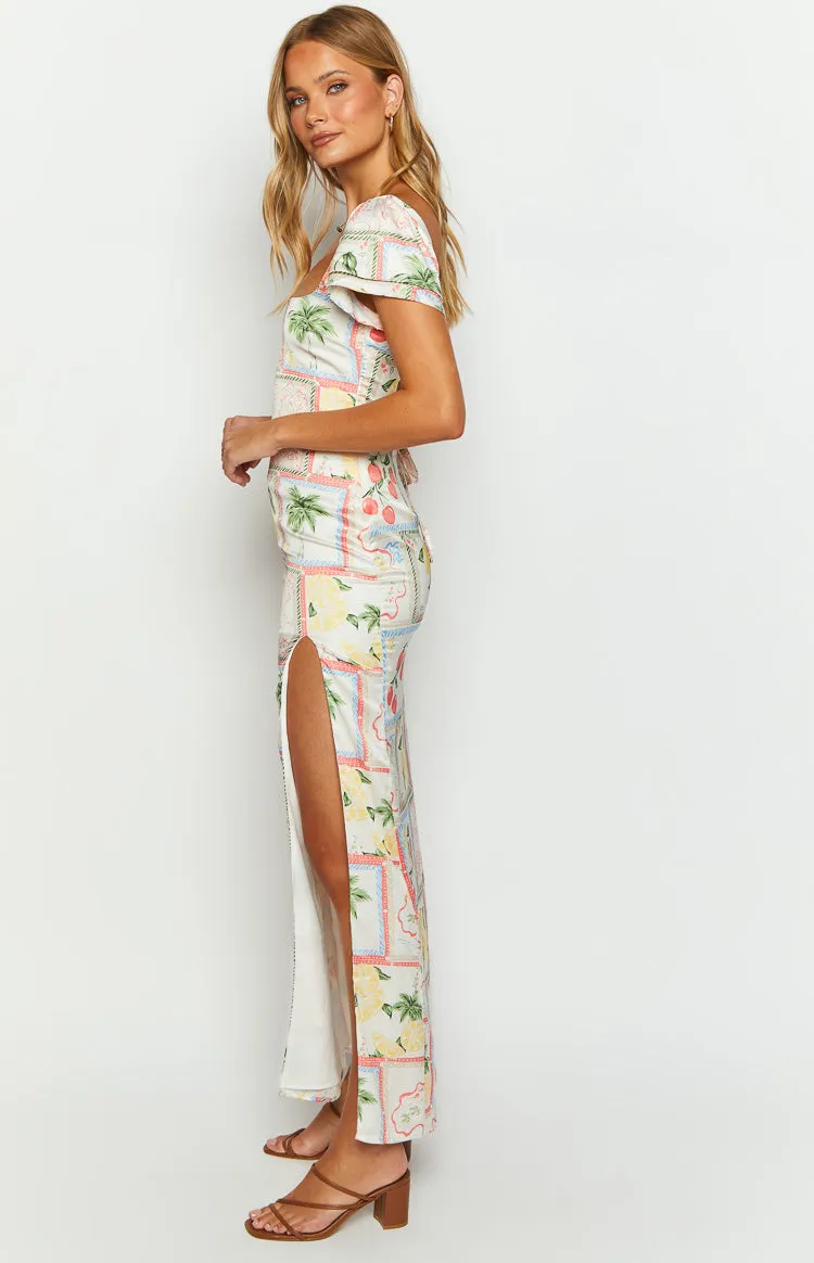 Nori White Satin Roma Print Maxi Dress sold by Beginning Boutique product image thumbnail 4