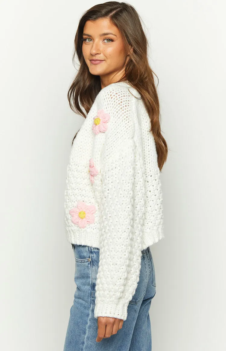 Luella White Flower Knit Cardigan sold by Beginning Boutique product image thumbnail 4