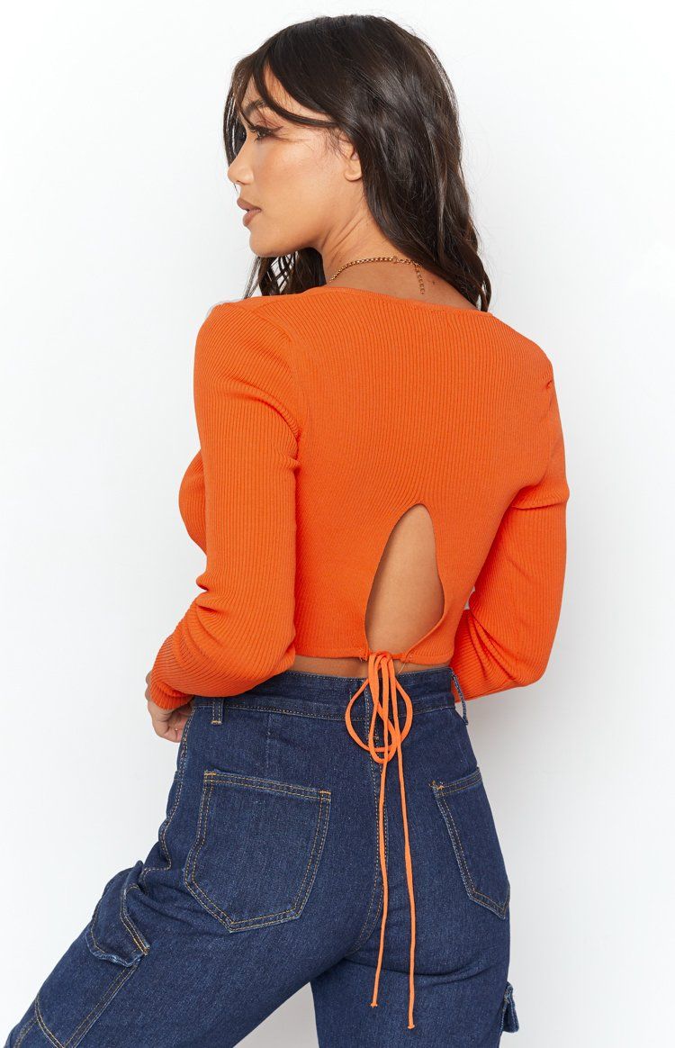 Vonne Long Sleeve Tie Up Top Orange sold by Beginning Boutique product image thumbnail 5