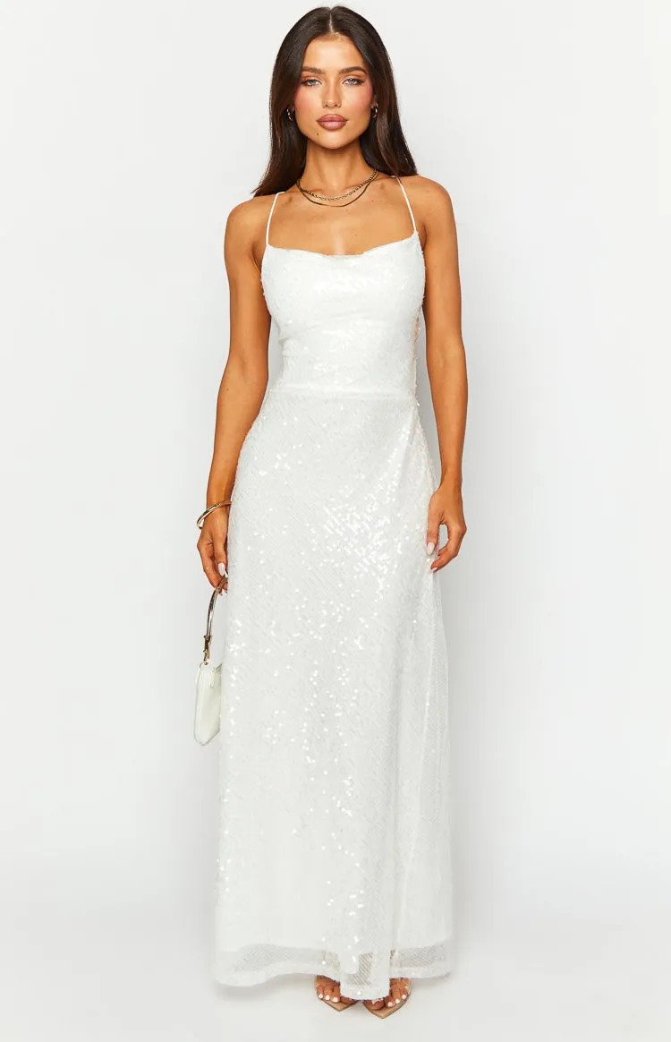 Zari White Sequin Maxi Dress sold by Beginning Boutique product image thumbnail 2