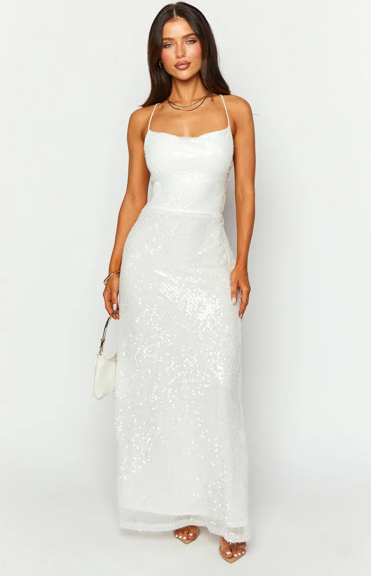 Zari White Sequin Maxi Dress sold by Beginning Boutique product image thumbnail 3