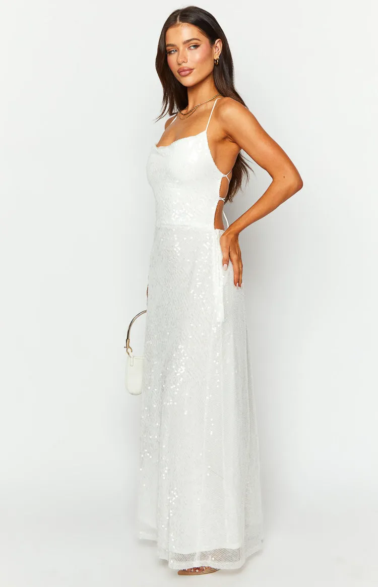 Zari White Sequin Maxi Dress sold by Beginning Boutique product image thumbnail 4