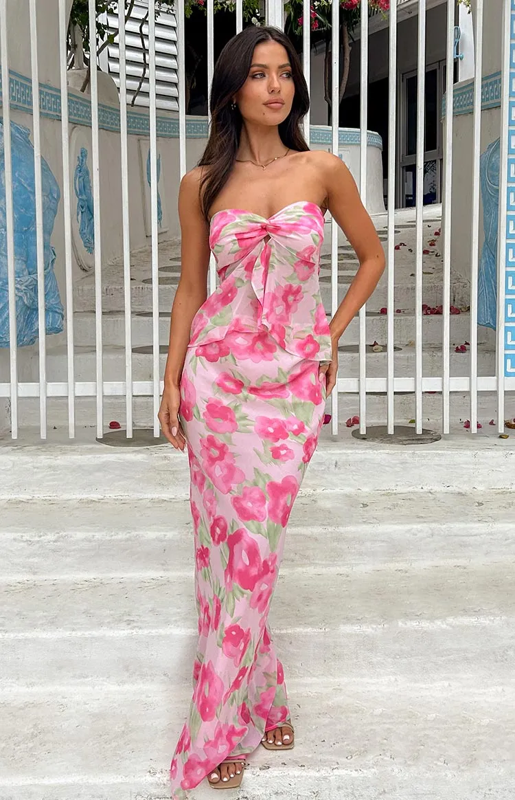 Jacqulin Pink Floral Print Maxi Skirt sold by Beginning Boutique