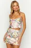 Milliana White Satin Roma Print Crop Top sold by Beginning Boutique