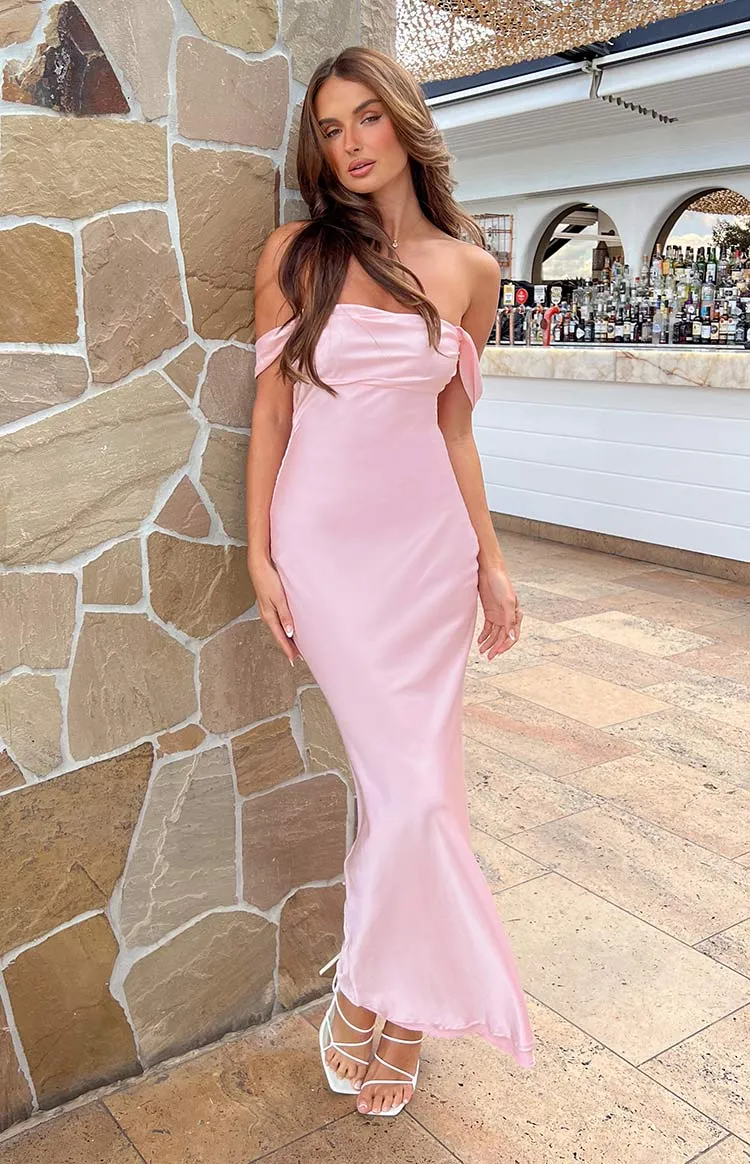 Ella Light Pink Off Shoulder Prom Dress sold by Beginning Boutique