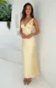 Verlaine Yellow Satin Maxi Dress sold by Beginning Boutique