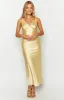 Verlaine Yellow Satin Maxi Dress sold by Beginning Boutique