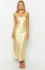 Verlaine Yellow Satin Maxi Dress sold by Beginning Boutique