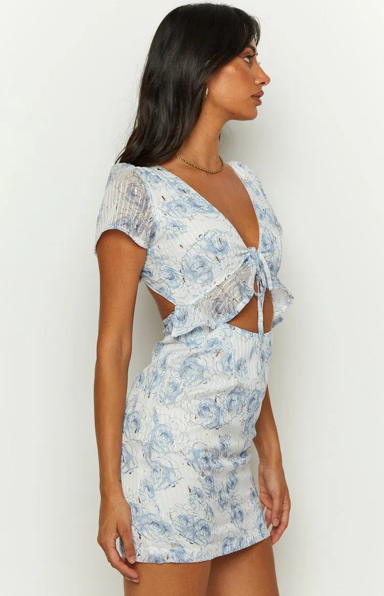 Santorini Nights Blue Floral Mini Dress sold by Beginning Boutique product image thumbnail 4