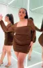 Estee Long Sleeve Mesh Party Dress Brown sold by Beginning Boutique