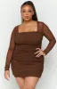 Estee Long Sleeve Mesh Party Dress Brown sold by Beginning Boutique