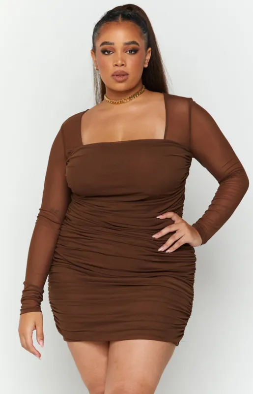 Estee Long Sleeve Mesh Party Dress Brown sold by Beginning Boutique