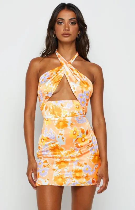 Brooke Orange Floral Halter Mini Dress sold by Beginning Boutique