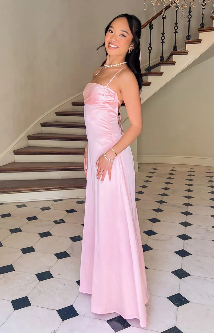 Blaise Pink Satin Maxi Dress sold by Beginning Boutique