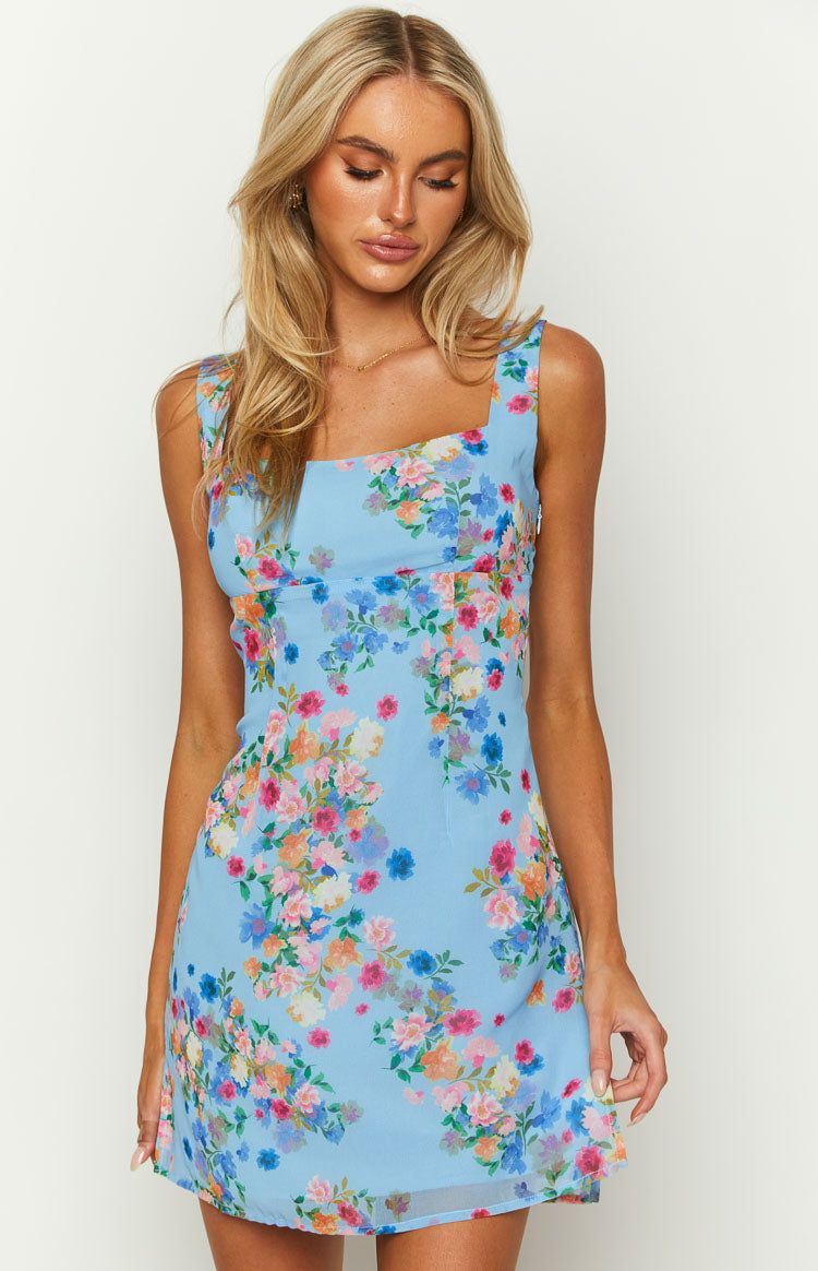 Londyn Blue Floral Print Mini Dress sold by Beginning Boutique