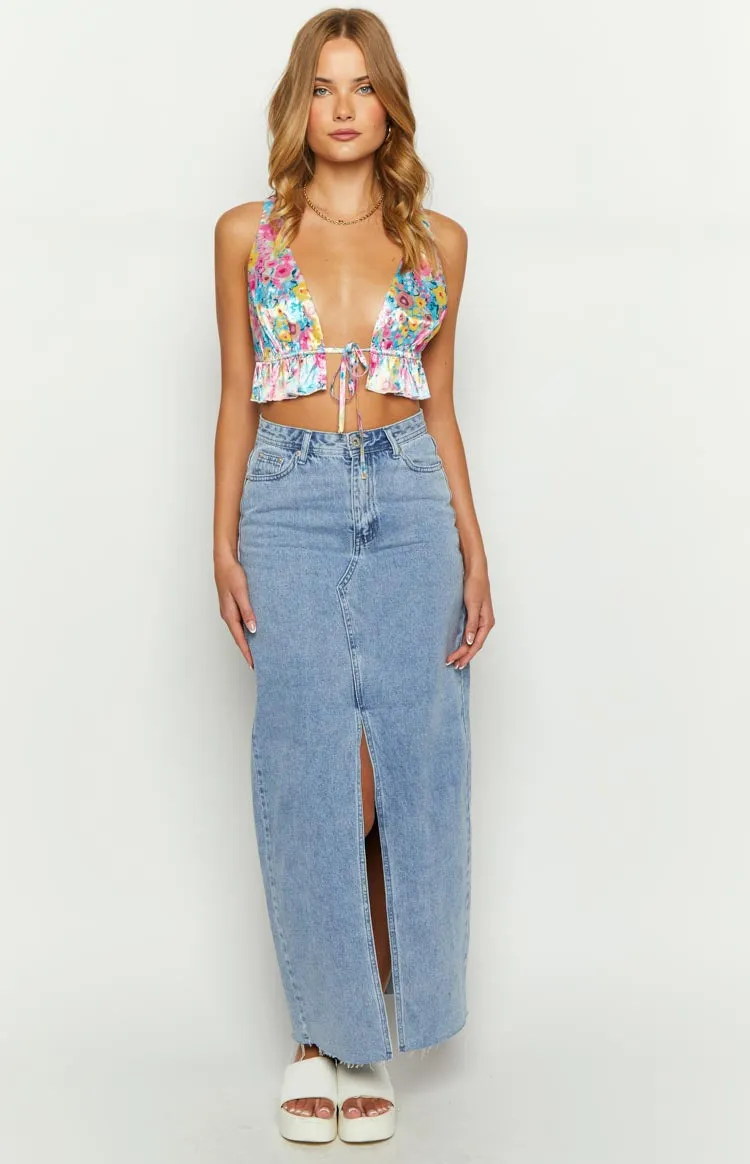 Poppy Floral Satin Crop Top sold by Beginning Boutique product image thumbnail 3