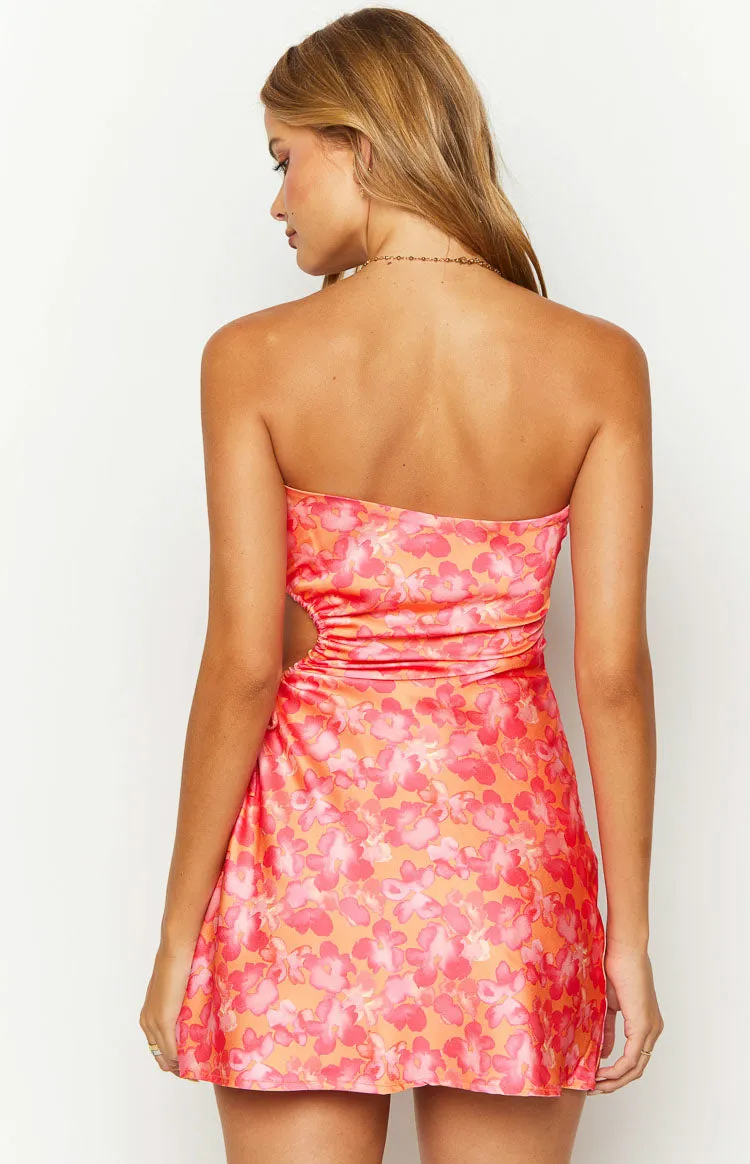 Arthur Orange Floral Print Strapless Mini Dress sold by Beginning Boutique product image thumbnail 5