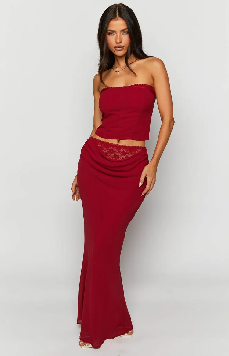 Crimson Rose Red Lace Maxi Skirt sold by Beginning Boutique product image thumbnail 2