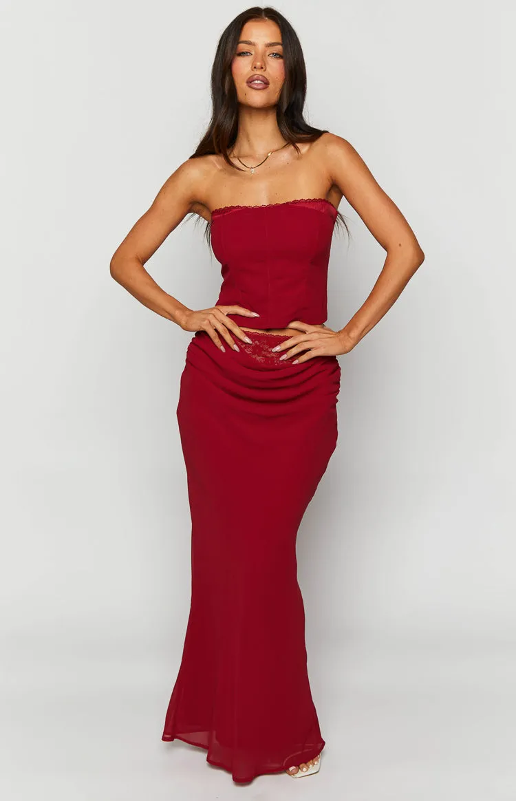 Crimson Rose Red Lace Maxi Skirt sold by Beginning Boutique product image thumbnail 3