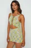 Georgie Yellow Lace Up Mini Dress sold by Beginning Boutique