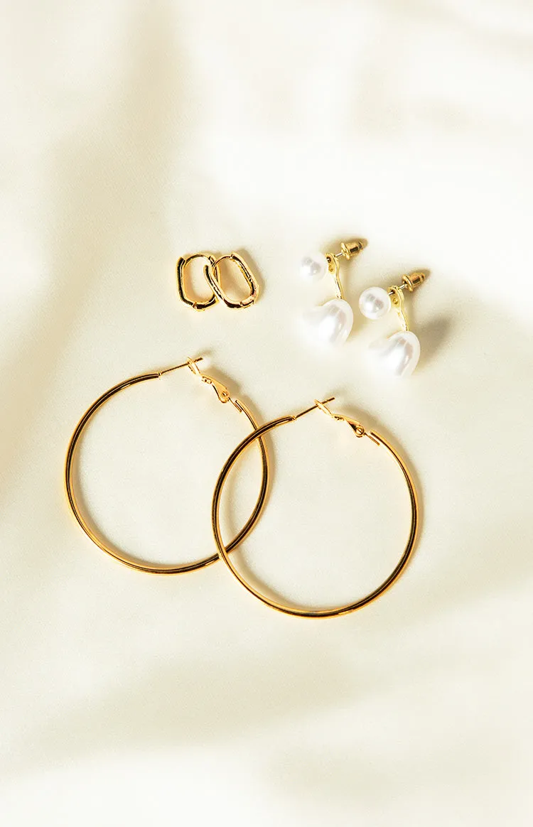 Luxe Lattice Gold Hoop Earrings 3 Pack sold by Beginning Boutique product image thumbnail 4