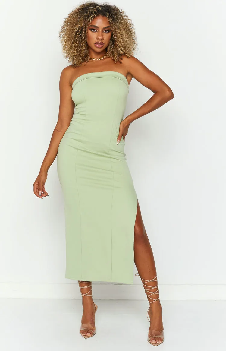 Bloom Sage Strapless Maxi Dress sold by Beginning Boutique