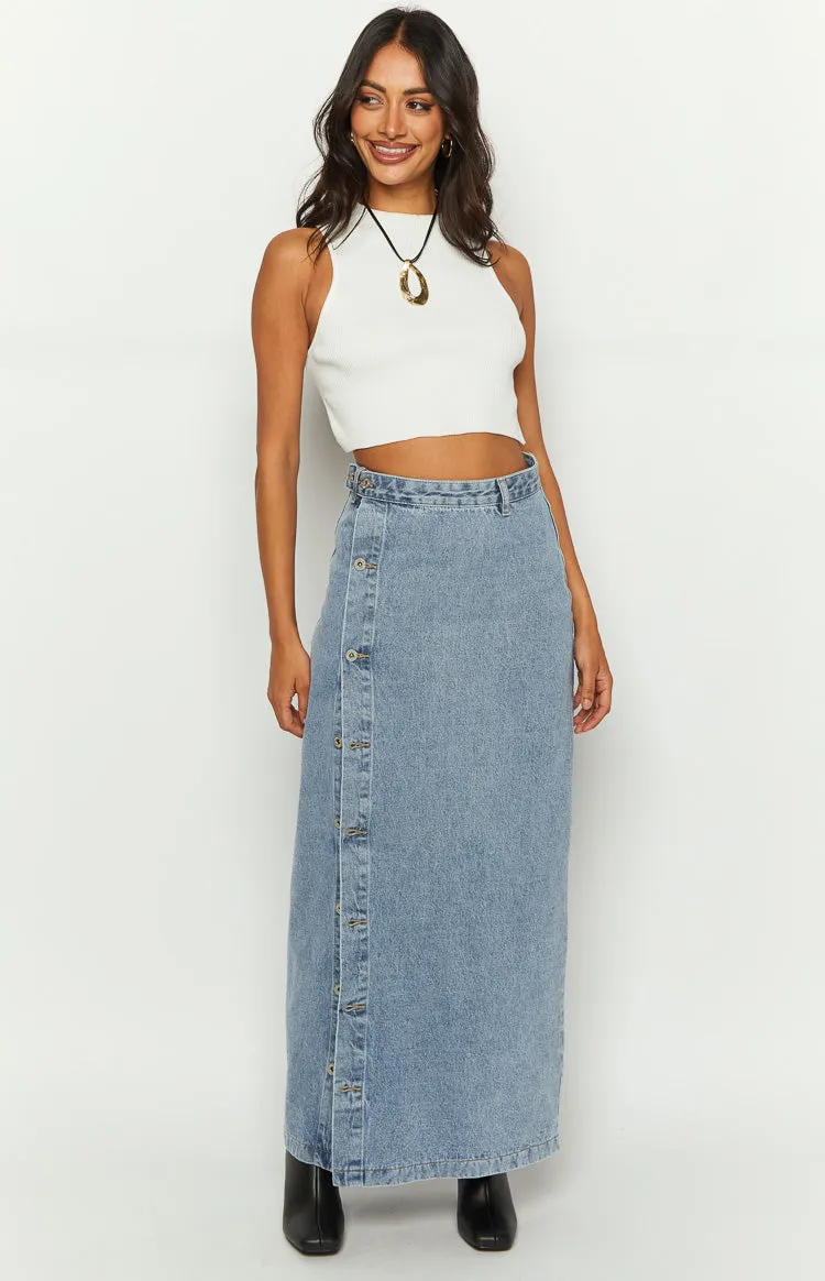 Fazio Button Side Denim Maxi Skirt sold by Beginning Boutique product image thumbnail 3