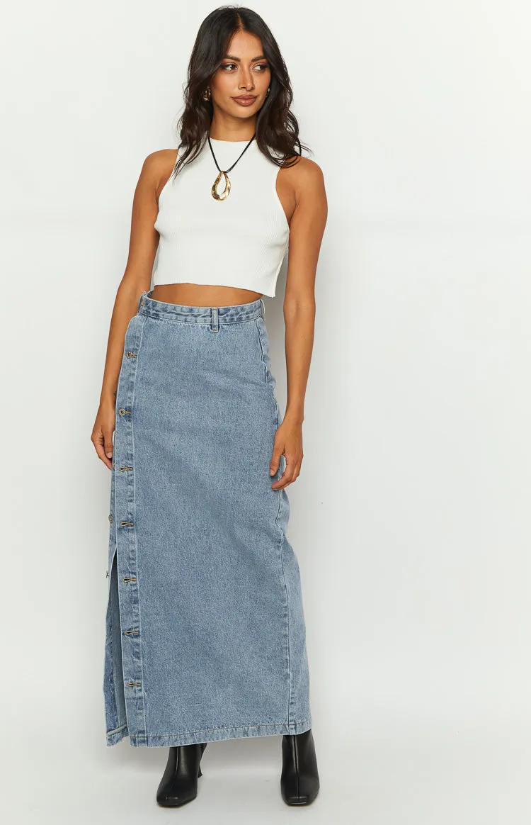 Fazio Button Side Denim Maxi Skirt sold by Beginning Boutique product image thumbnail 2