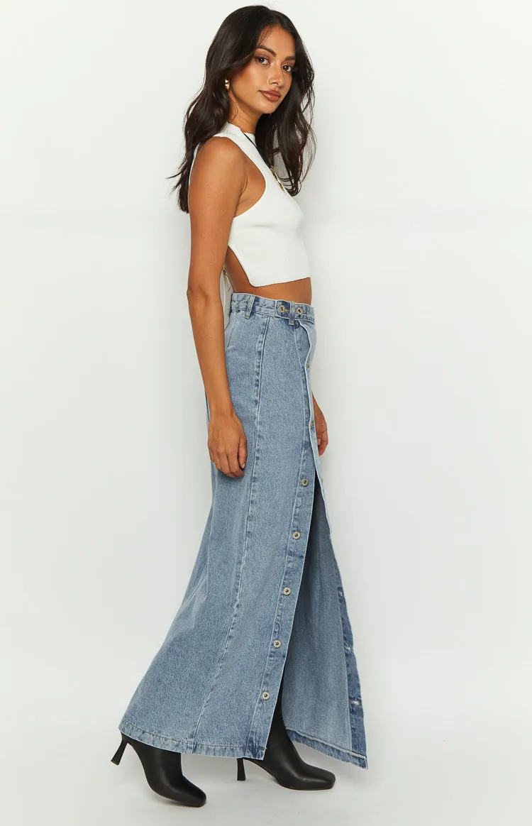 Fazio Button Side Denim Maxi Skirt sold by Beginning Boutique product image thumbnail 4