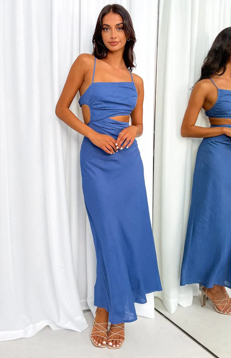 Lene Blue Maxi Dress sold by Beginning Boutique
