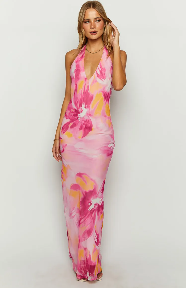 Orleans Pink Hibiscus Print Maxi Dress sold by Beginning Boutique product image thumbnail 4