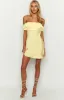 Primrose Yellow Satin Off the Shoulder Mini Dress sold by Beginning Boutique