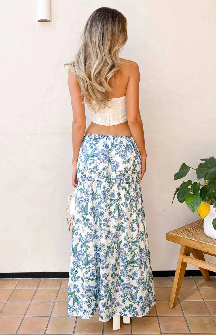 Sweet Satin Blue Floral Maxi Skirt sold by Beginning Boutique product image thumbnail 5