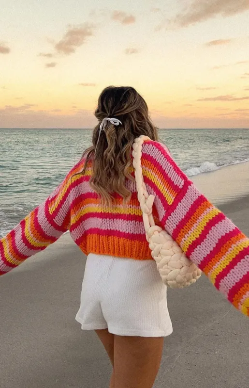 Belmont Pink Stripe Sweater sold by Beginning Boutique