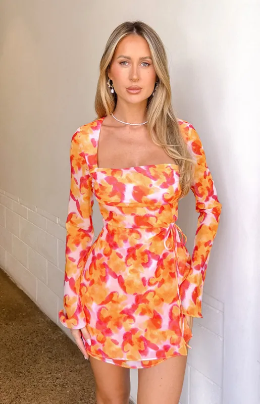 Lucy Azalea Pink Print Long Sleeve Mini Dress sold by Beginning Boutique