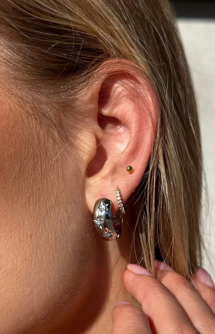 Stardust Silver Hoop Earrings sold by Beginning Boutique