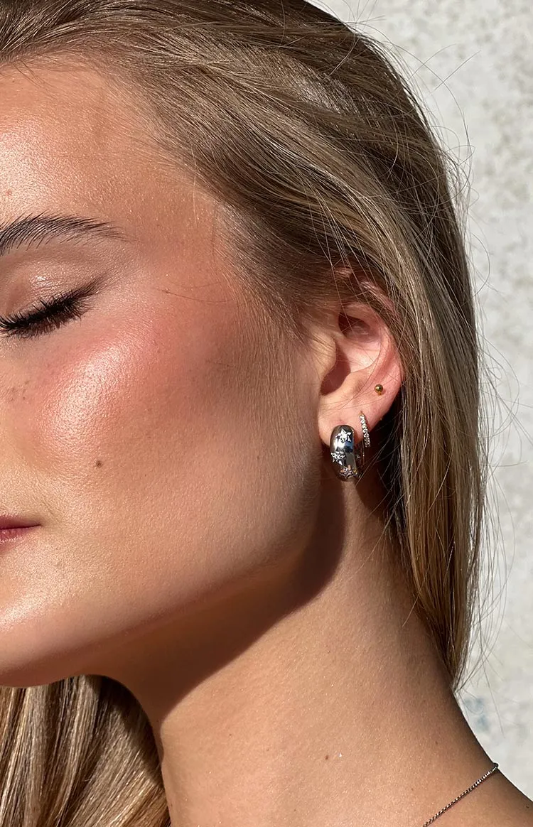 Stardust Silver Hoop Earrings sold by Beginning Boutique product image thumbnail 2