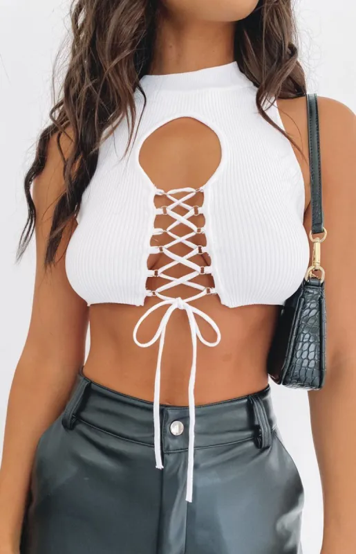 Naida Tie Up Top White sold by Beginning Boutique