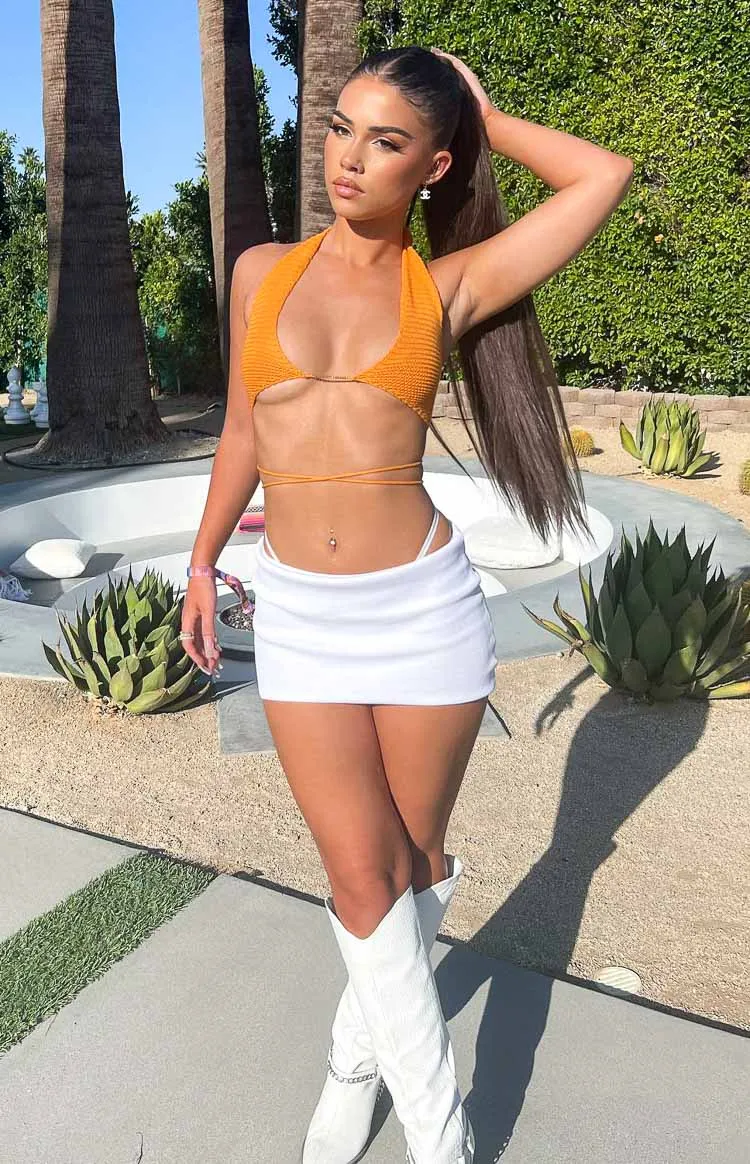 Elva White Knit Mini Skirt sold by Beginning Boutique