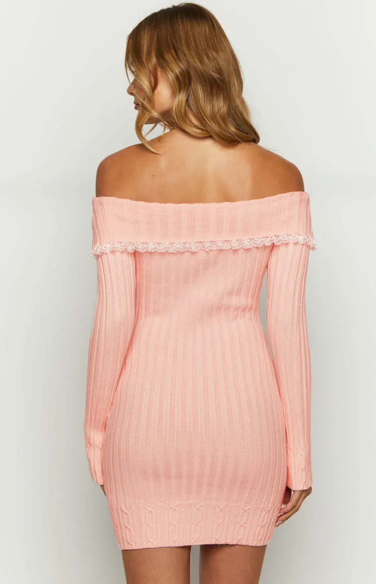 Mimi Pink Long Sleeve Off Shoulder Knit Mini Dress sold by Beginning Boutique product image thumbnail 5