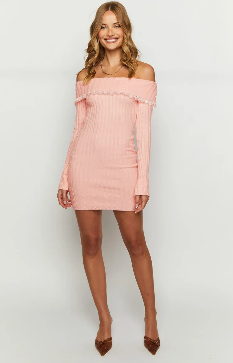 Mimi Pink Long Sleeve Off Shoulder Knit Mini Dress sold by Beginning Boutique product image thumbnail 2