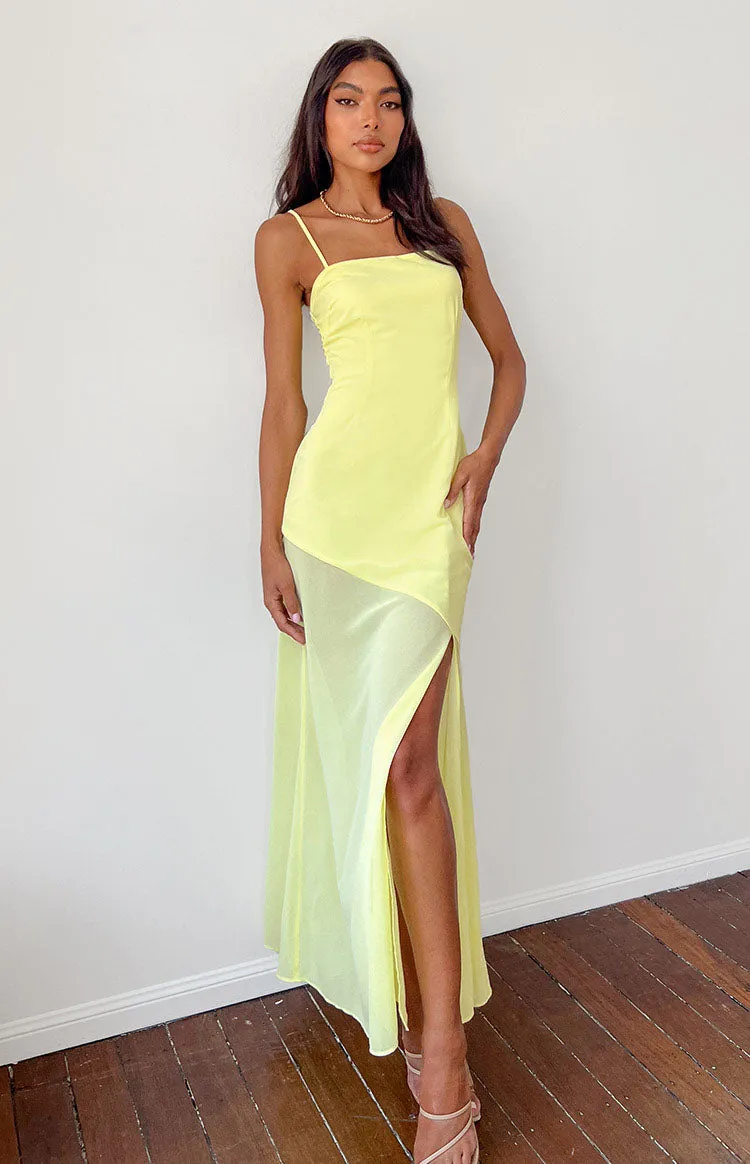Karmic Yellow Chiffon Maxi Dress sold by Beginning Boutique