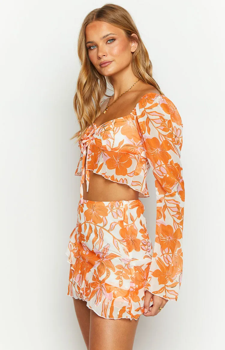 Jayella Orange Floral Mini Skirt sold by Beginning Boutique product image thumbnail 4